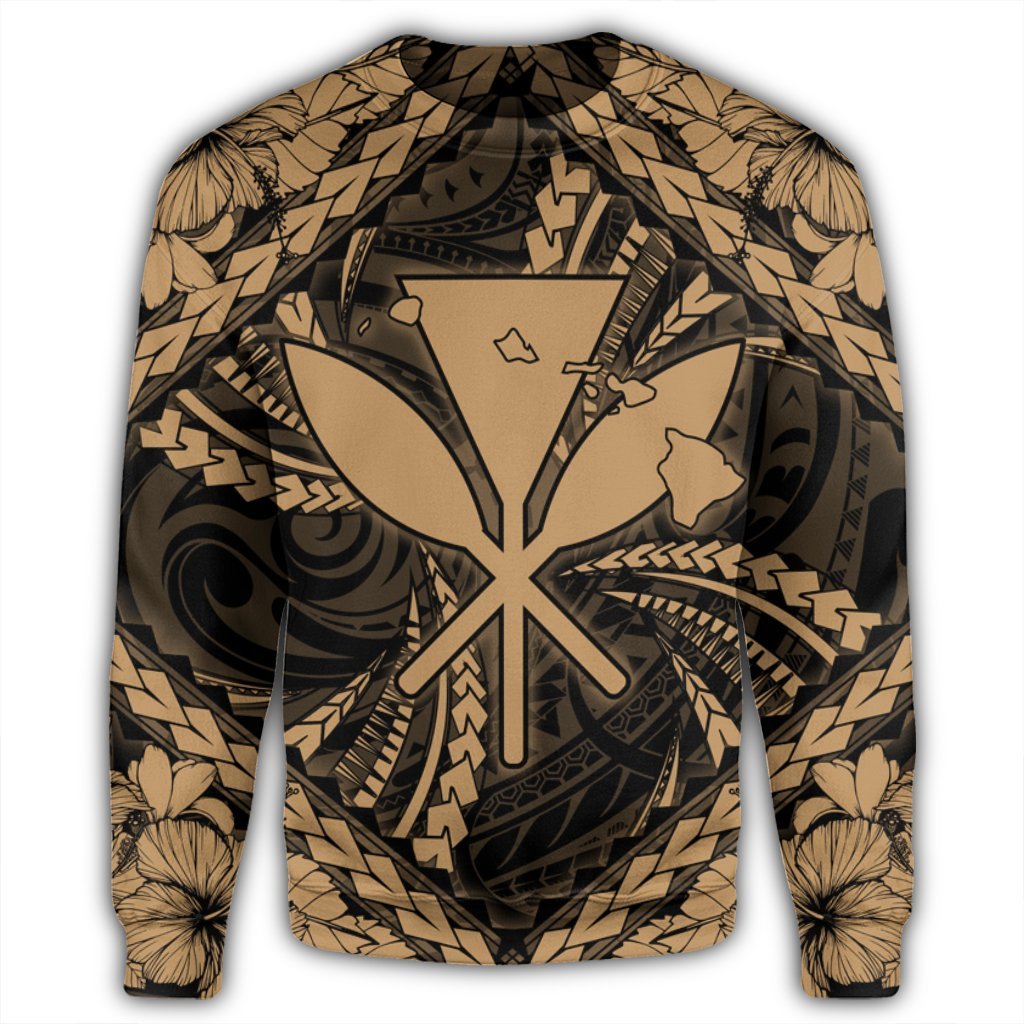 Hawaiian Map Kanaka Hibiscus Gold Polynesian Sweatshirt - AH - Polynesian Pride