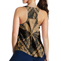 Hawaiian Map Kanaka Hibiscus Gold Polynesian Racerback Tank - AH - Polynesian Pride