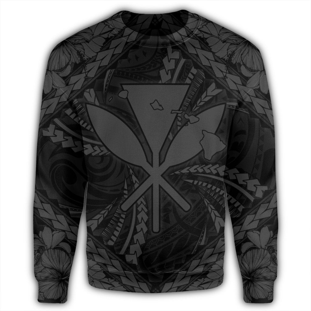 Hawaiian Map Kanaka Hibiscus Gray Polynesian Sweatshirt - AH - Polynesian Pride