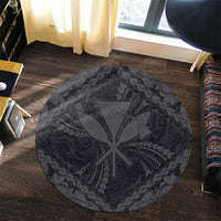 Hawaiian Map Kanaka Hibiscus Gray Polynesian Round Carpet - AH - Polynesian Pride