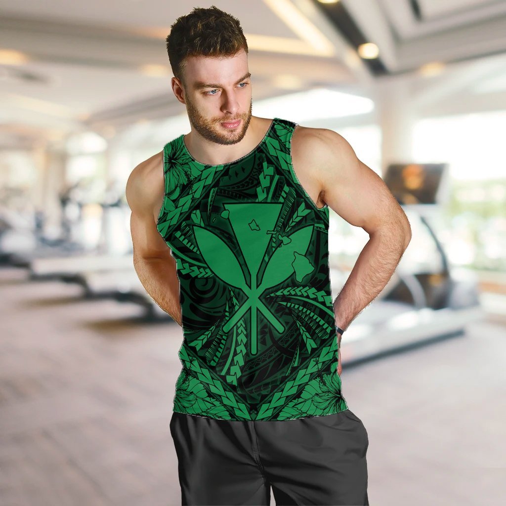 Hawaiian Map Kanaka Hibiscus Green Polynesian Tank Top - AH - Polynesian Pride