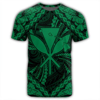 Hawaiian Map Kanaka Hibiscus Green Polynesian T Shirt - Polynesian Pride