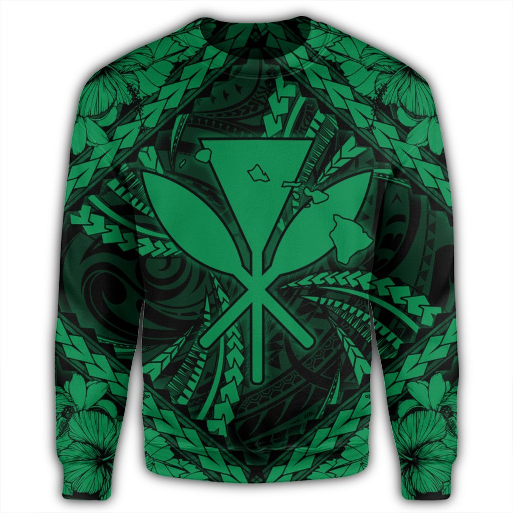 Hawaiian Map Kanaka Hibiscus Green Polynesian Sweatshirt - AH - Polynesian Pride