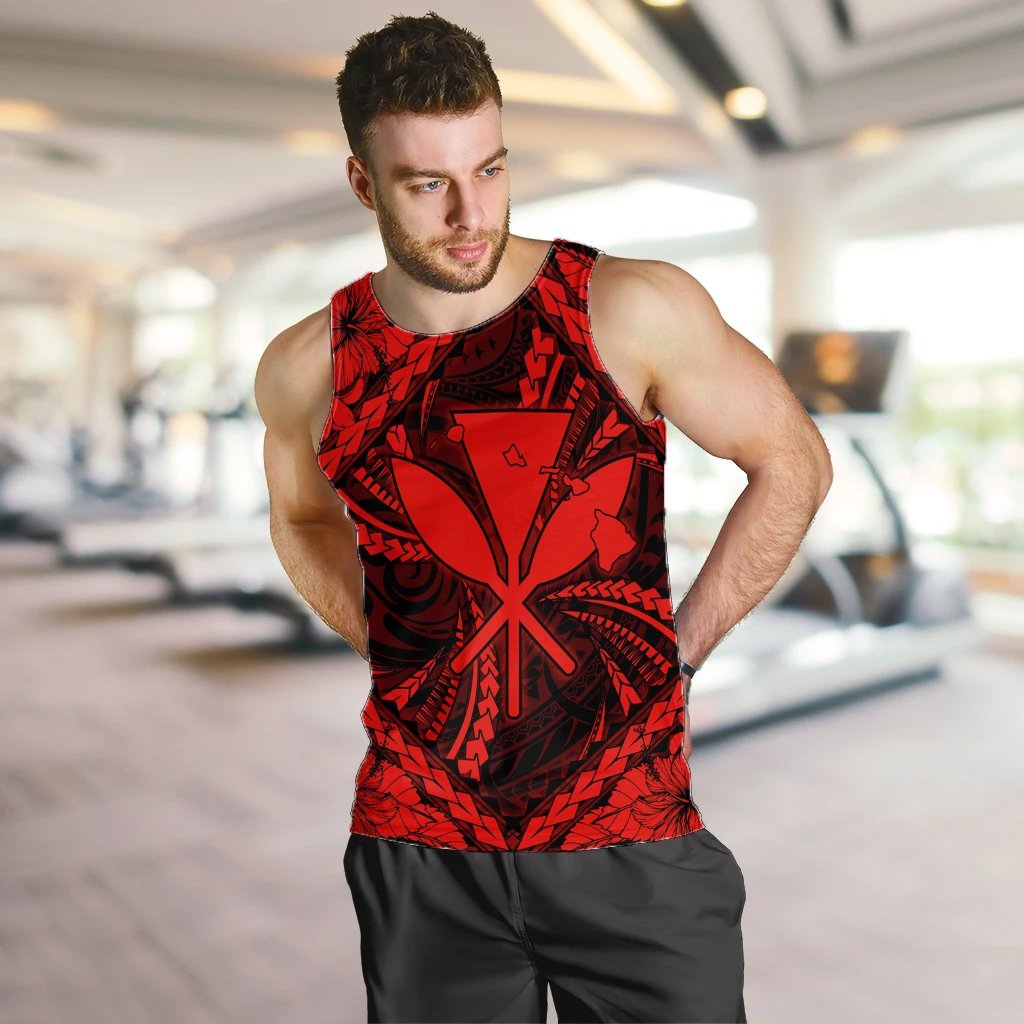 Hawaiian Map Kanaka Hibiscus Red Polynesian Tank Top - AH - Polynesian Pride