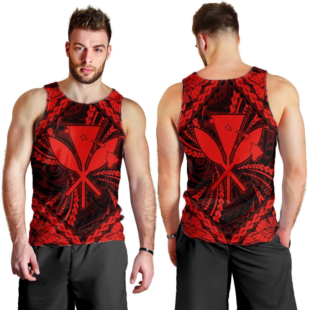 Hawaiian Map Kanaka Hibiscus Red Polynesian Tank Top - AH - Polynesian Pride