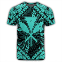 Hawaiian Map Kanaka Hibiscus Turquoise Polynesian T Shirt - Polynesian Pride