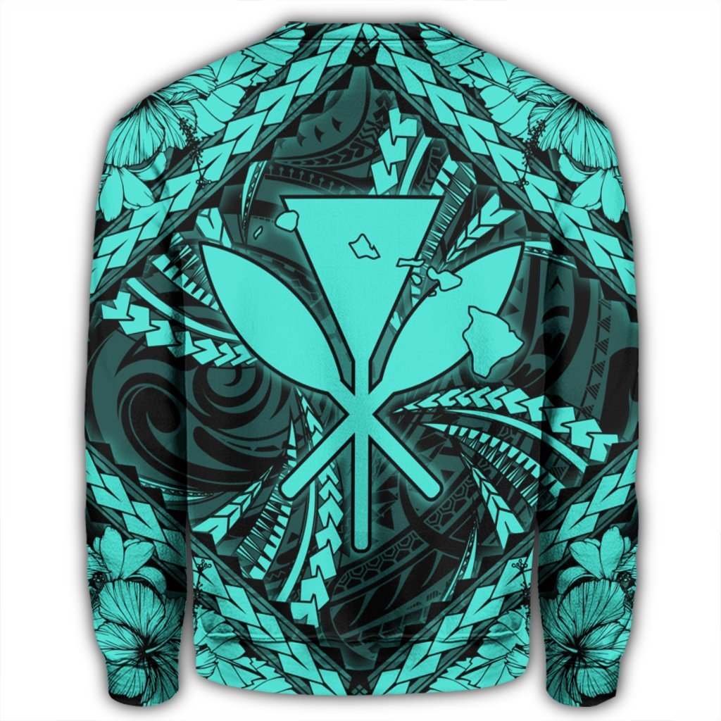Hawaiian Map Kanaka Hibiscus Turquoise Polynesian Sweatshirt - AH - Polynesian Pride
