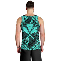 Hawaiian Map Kanaka Hibiscus Turquoise Polynesian Tank Top - AH - Polynesian Pride