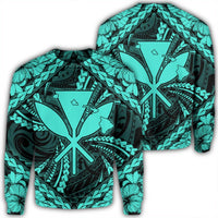 Hawaiian Map Kanaka Hibiscus Turquoise Polynesian Sweatshirt - AH Unisex Black - Polynesian Pride