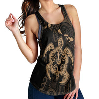 Hawaiian Map Kanaka Hibiscus Turtle Gold Polynesian Racerback Tank - AH - Polynesian Pride