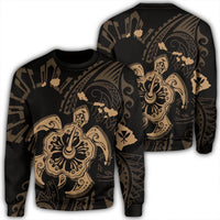 Hawaiian Map Kanaka Hibiscus Turtle Gold Polynesian Sweatshirt - AH Unisex Black - Polynesian Pride