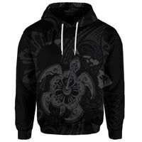 Custom Hawaiian Map Kanaka Hibiscus Turtle Gray Polynesian Hoodie - Polynesian Pride