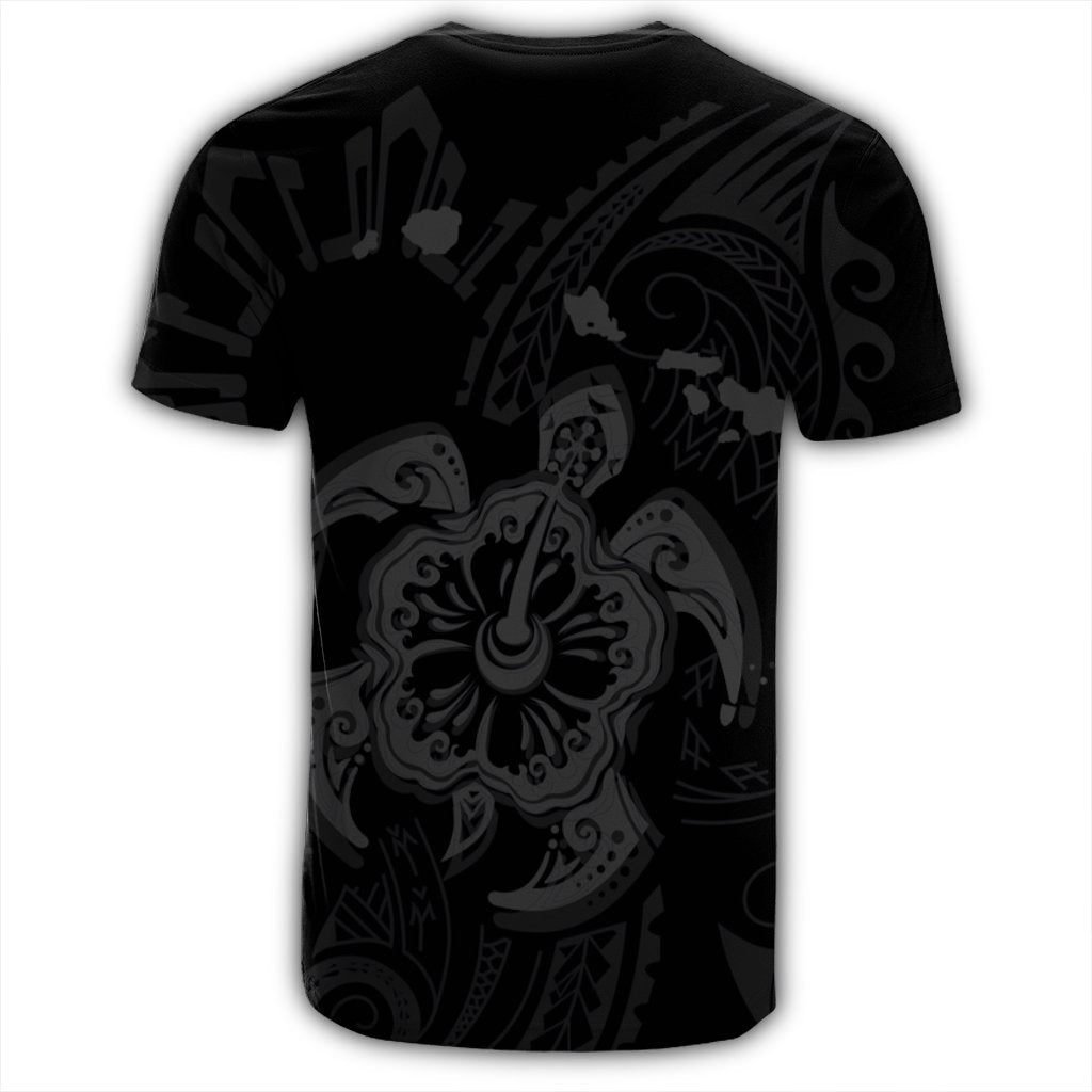 Hawaiian Map Kanaka Hibiscus Turtle Gray Polynesian T Shirt - Polynesian Pride