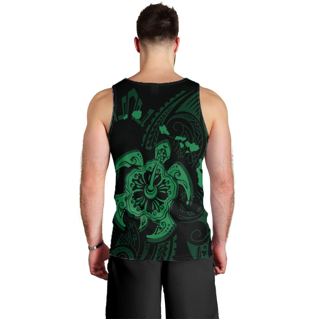 Hawaiian Map Kanaka Hibiscus Turtle Green Polynesian Tank Top - AH - Polynesian Pride