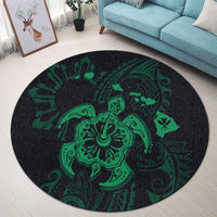 Hawaiian Map Kanaka Hibiscus Turtle Green Polynesian Round Carpet - AH - Polynesian Pride