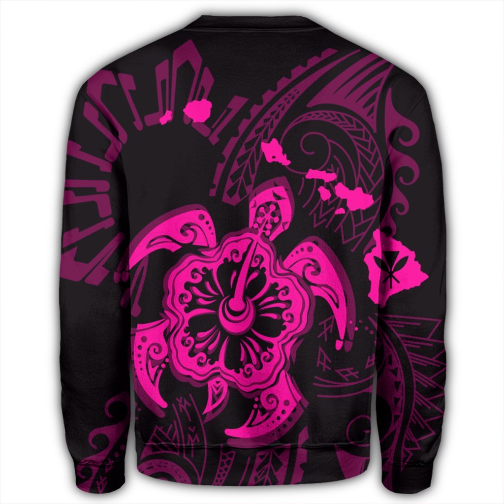 Hawaiian Map Kanaka Hibiscus Turtle Pink Polynesian Sweatshirt - AH - Polynesian Pride