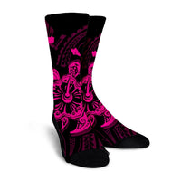 Hawaiian Map Kanaka Hibiscus Turtle Pink Polynesian Crew Socks - AH - Polynesian Pride