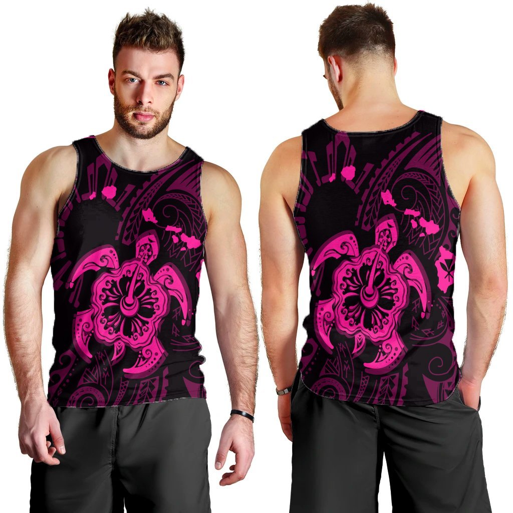 Hawaiian Map Kanaka Hibiscus Turtle Pink Polynesian Tank Top - AH - Polynesian Pride