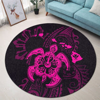 Hawaiian Map Kanaka Hibiscus Turtle Pink Polynesian Round Carpet - AH - Polynesian Pride