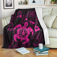 Hawaiian Map Kanaka Hibiscus Turtle Pink Polynesian Premium Blankets - AH White - Polynesian Pride