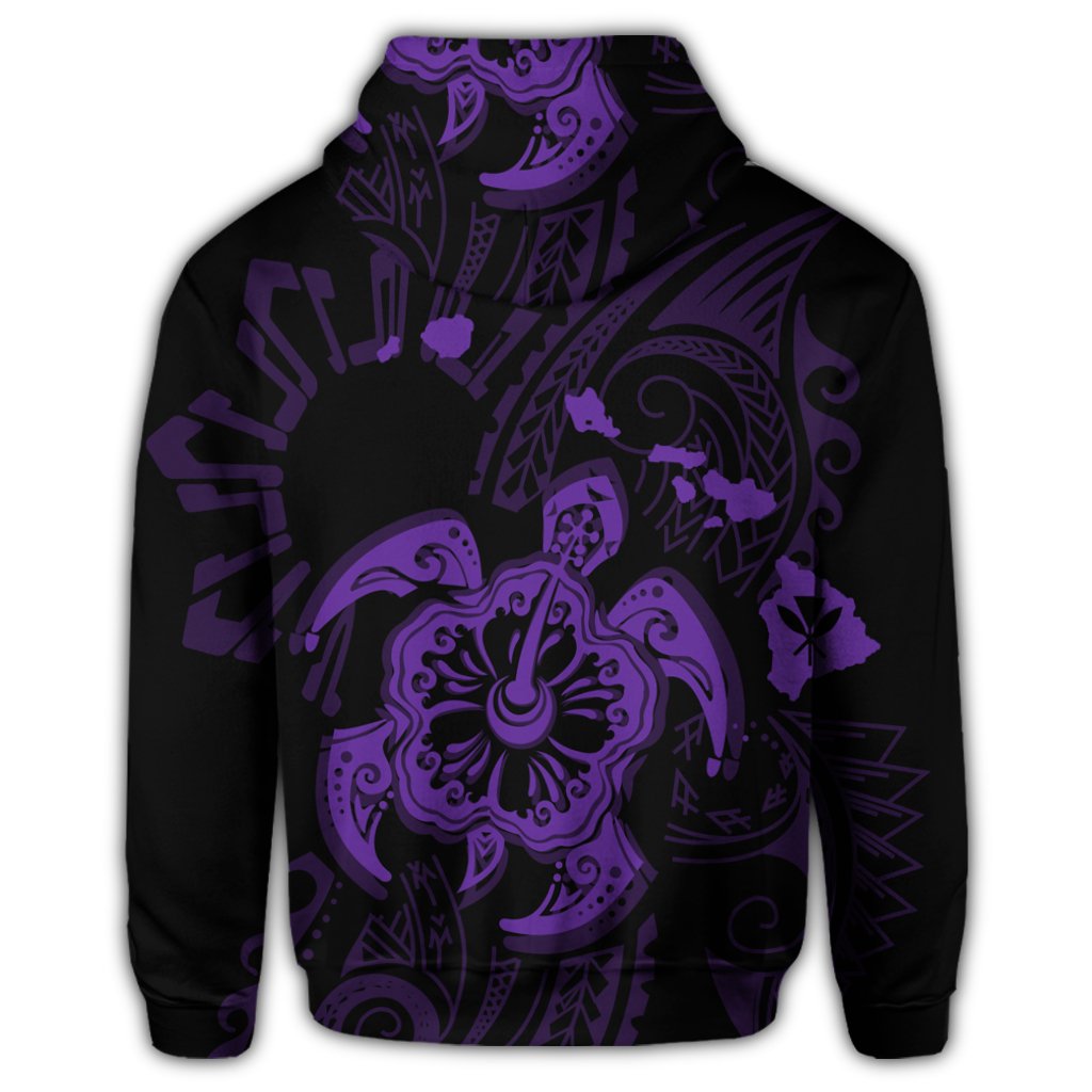 Hawaiian Map Kanaka Hibiscus Turtle Purple Polynesian Hoodie - Polynesian Pride