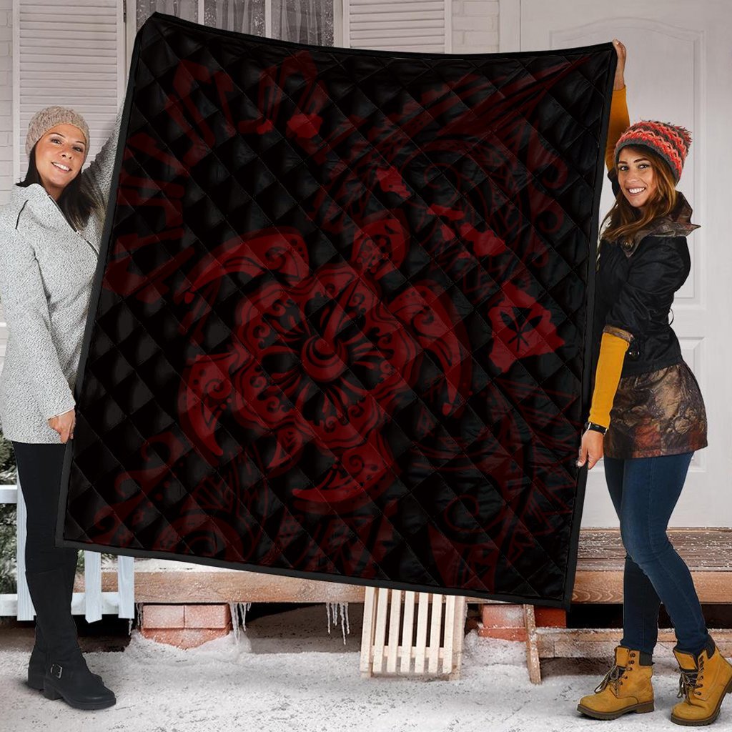Hawaiian Map Kanaka Hibiscus Turtle Red Polynesian Premium Quilts - AH - Polynesian Pride
