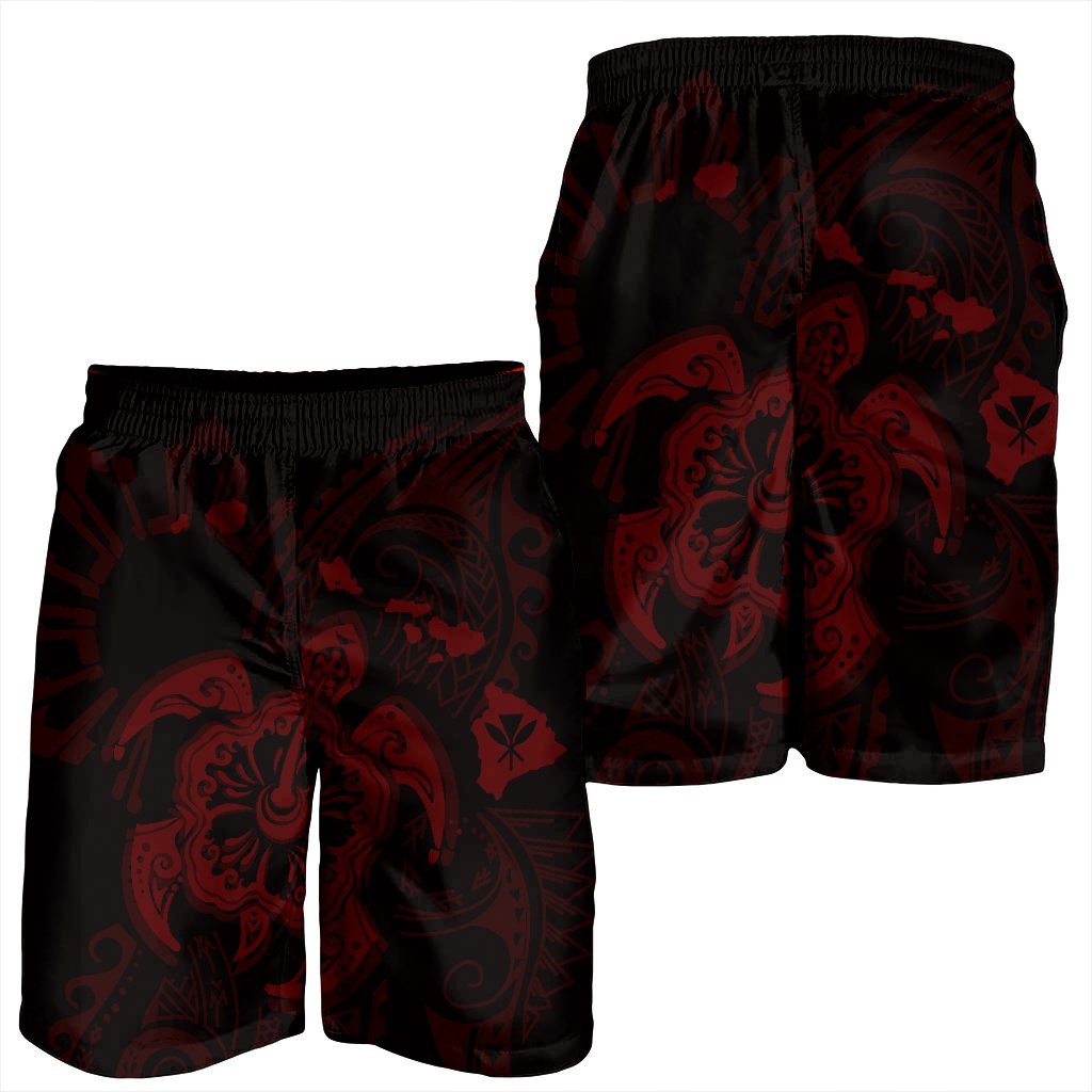 Hawaiian Map Kanaka Hibiscus Turtle Red Polynesian Men's Shorts - AH - Polynesian Pride