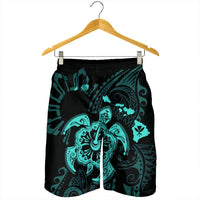 Hawaiian Map Kanaka Hibiscus Turtle Turquoise Polynesian Men's Shorts - AH - Polynesian Pride