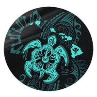 Hawaiian Map Kanaka Hibiscus Turtle Turquoise Polynesian Round Carpet - AH Round Carpet Luxurious Plush - Polynesian Pride