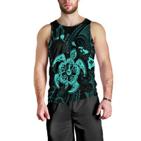 Hawaiian Map Kanaka Hibiscus Turtle Turquoise Polynesian Tank Top - AH Black - Polynesian Pride