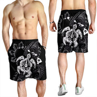 Hawaiian Map Kanaka Hibiscus Turtle White Polynesian Men's Shorts - AH - Polynesian Pride