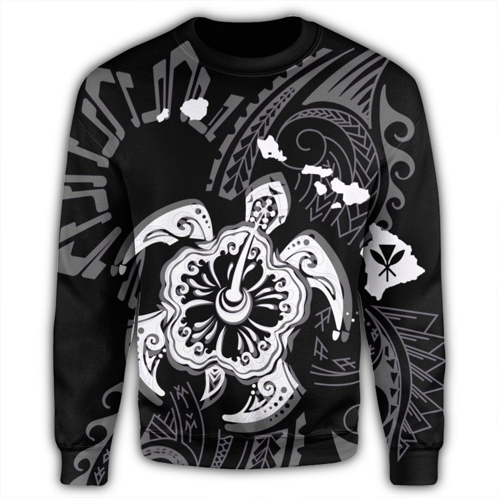 Hawaiian Map Kanaka Hibiscus Turtle White Polynesian Sweatshirt - AH - Polynesian Pride