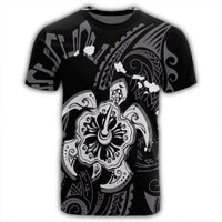 Hawaiian Map Kanaka Hibiscus Turtle White Polynesian T Shirt - Polynesian Pride