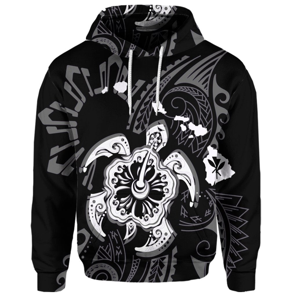 Custom Hawaiian Map Kanaka Hibiscus Turtle White Polynesian Hoodie - Polynesian Pride