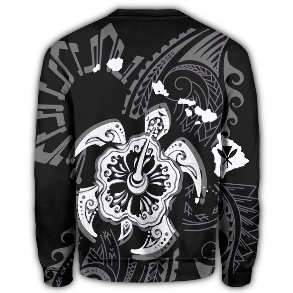 Hawaiian Map Kanaka Hibiscus Turtle White Polynesian Sweatshirt - AH - Polynesian Pride