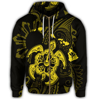 Hawaiian Map Kanaka Hibiscus Turtle Yellow Polynesian Zip Hoodie - Polynesian Pride