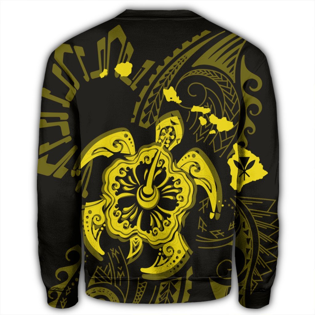 Hawaiian Map Kanaka Hibiscus Turtle Yellow Polynesian Sweatshirt - AH - Polynesian Pride