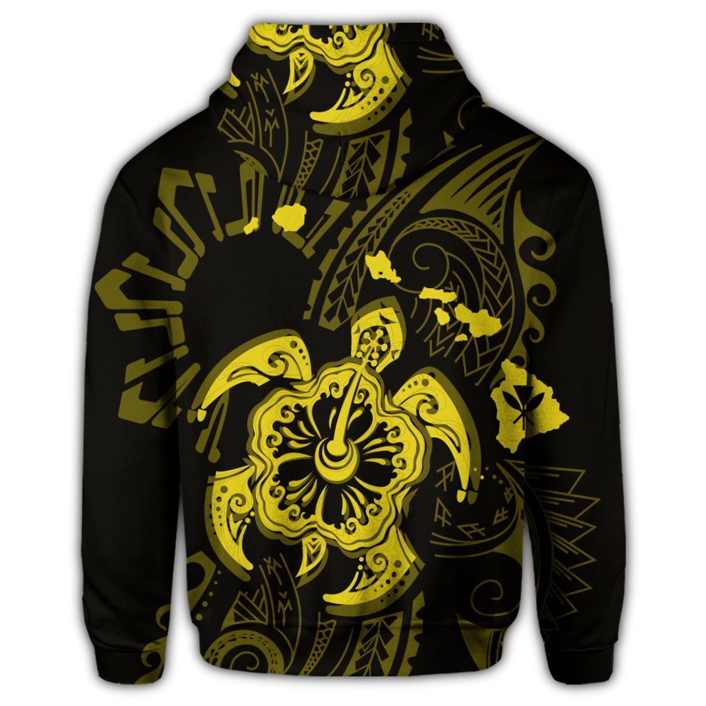 Hawaiian Map Kanaka Hibiscus Turtle Yellow Polynesian Hoodie - Polynesian Pride