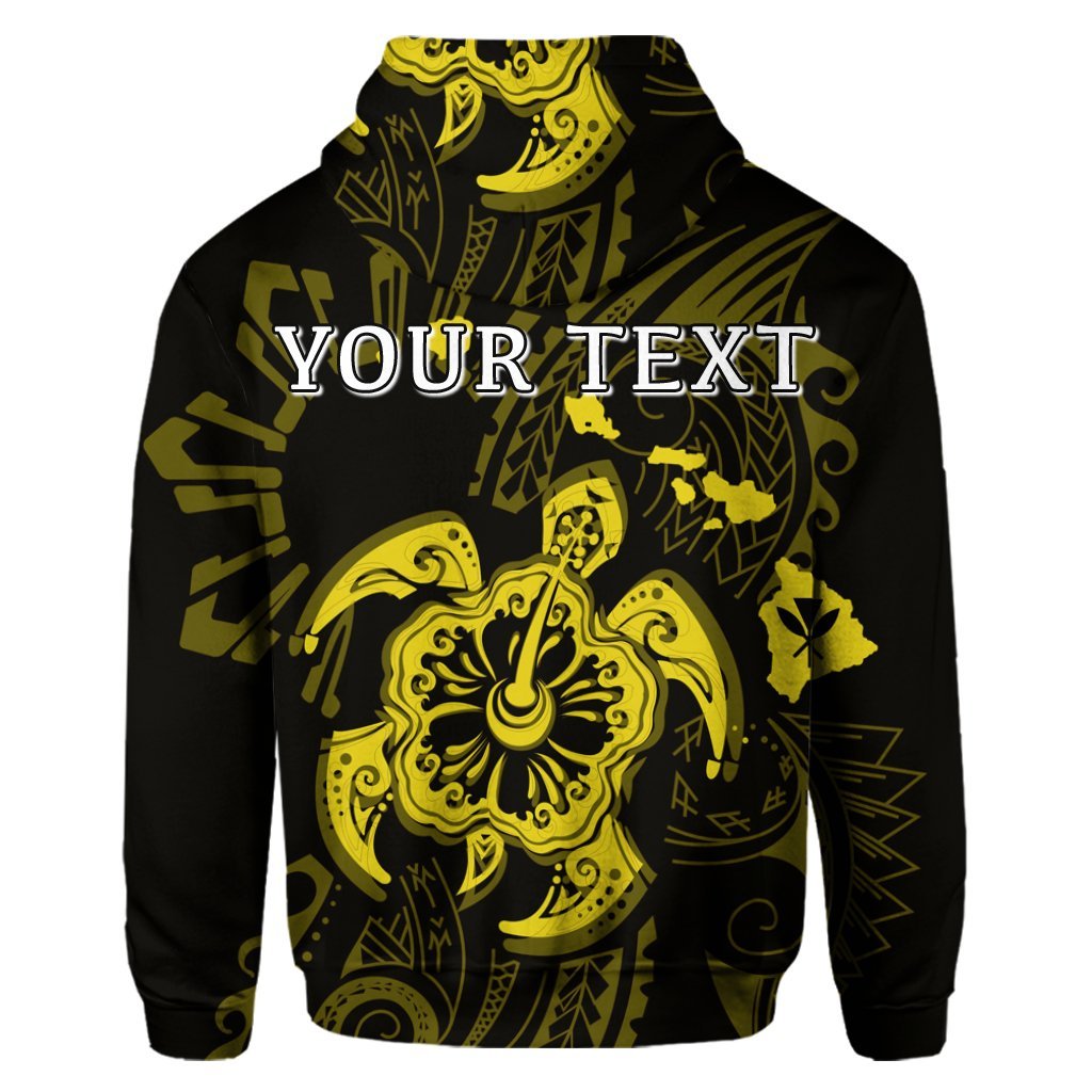 Custom Hawaiian Map Kanaka Hibiscus Turtle Yellow Polynesian Hoodie - Polynesian Pride