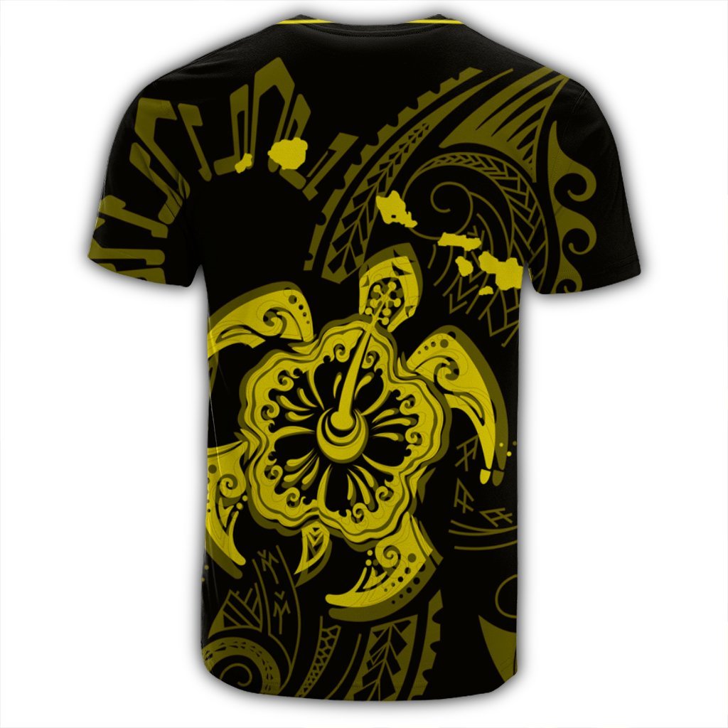 Hawaiian Map Kanaka Hibiscus Turtle Yellow Polynesian T Shirt - Polynesian Pride