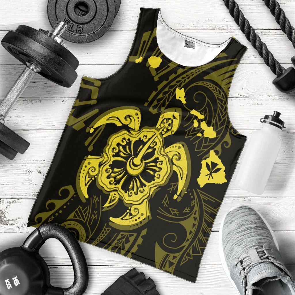 Hawaiian Map Kanaka Hibiscus Turtle Yellow Polynesian Tank Top - AH - Polynesian Pride
