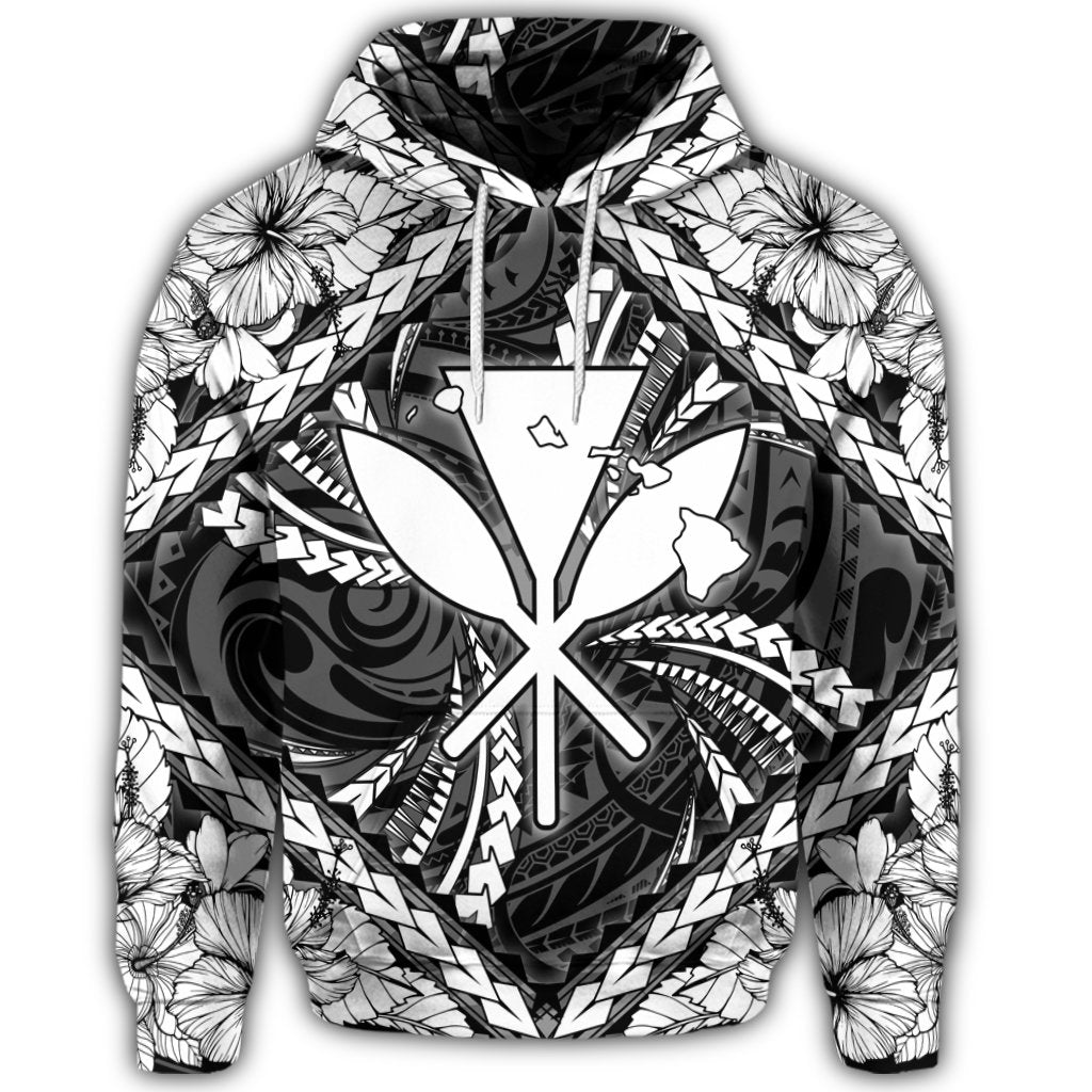 Hawaiian Map Kanaka Hibiscus White Polynesian Hoodie - Polynesian Pride