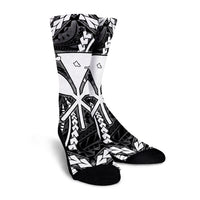 Hawaiian Map Kanaka Hibiscus White Polynesian Crew Socks - AH - Polynesian Pride