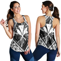 Hawaiian Map Kanaka Hibiscus White Polynesian Racerback Tank - AH Black - Polynesian Pride