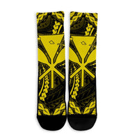 Hawaiian Map Kanaka Hibiscus Yellow Polynesian Crew Socks - AH - Polynesian Pride