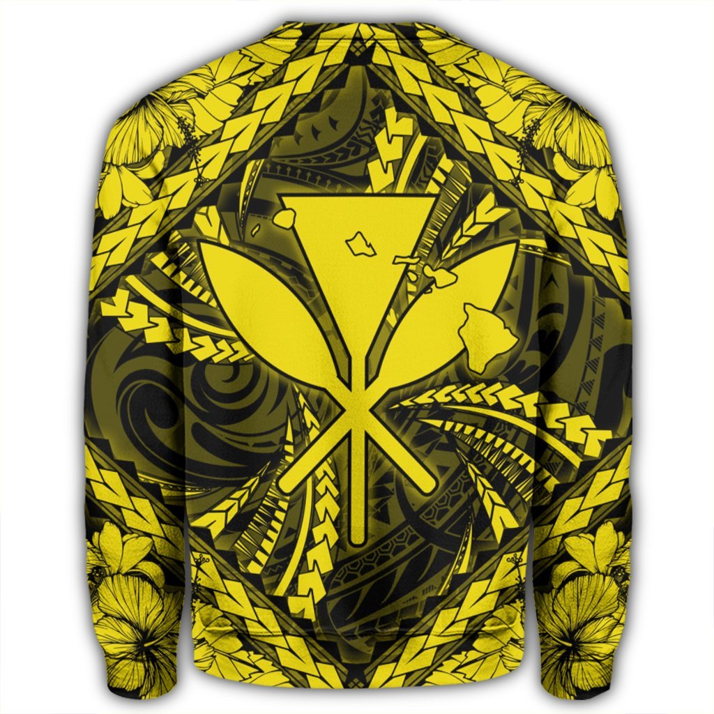 Hawaiian Map Kanaka Hibiscus Yellow Polynesian Sweatshirt - AH - Polynesian Pride
