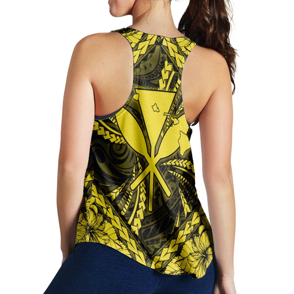 Hawaiian Map Kanaka Hibiscus Yellow Polynesian Racerback Tank - AH - Polynesian Pride