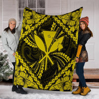 Hawaiian Map Kanaka Hibiscus Yellow Polynesian Premium Blankets - AH - Polynesian Pride