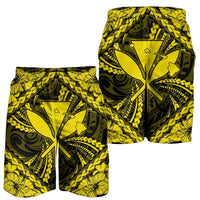 Hawaiian Map Kanaka Hibiscus Yellow Polynesian Men's Shorts - AH - Polynesian Pride