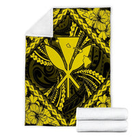 Hawaiian Map Kanaka Hibiscus Yellow Polynesian Premium Blankets - AH - Polynesian Pride